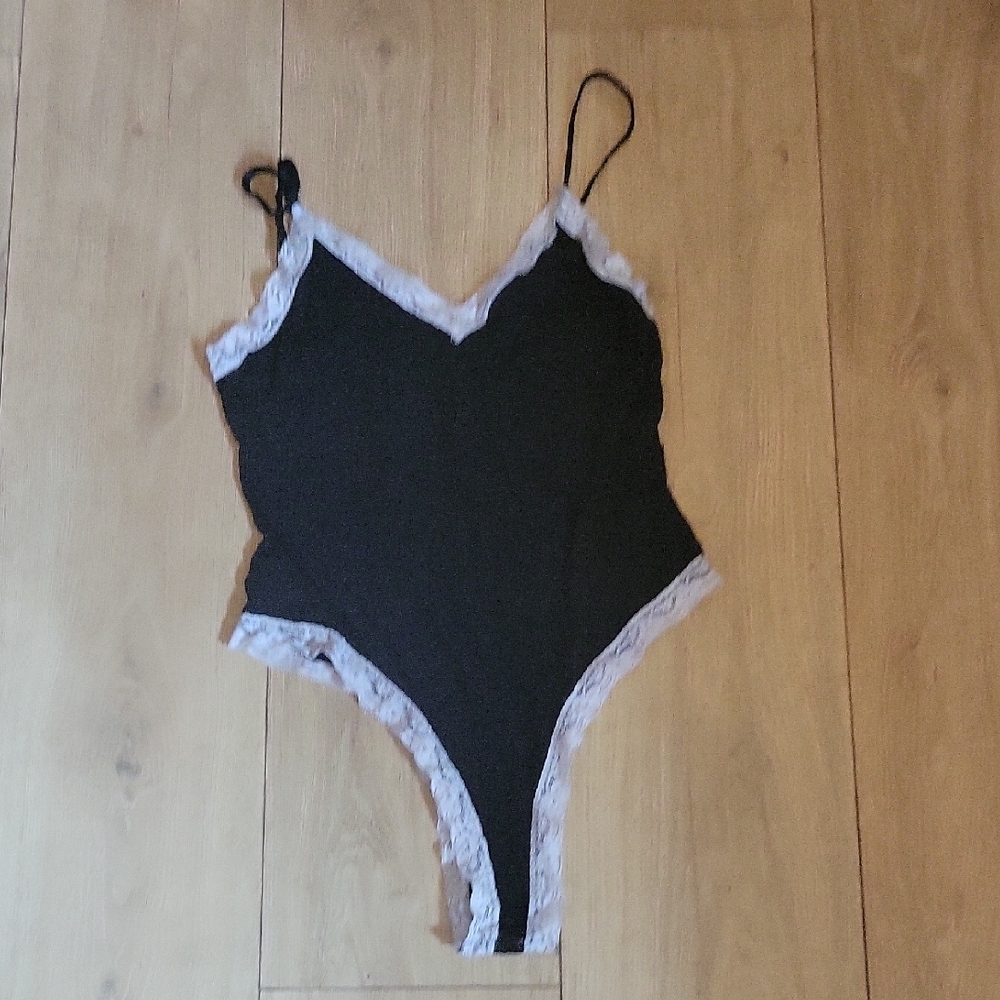 Black Lace-Trimmed Bodysuit